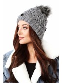 Palarie calda de iarna cu pompon, gri inchis C37 - Magazin online - Boutique